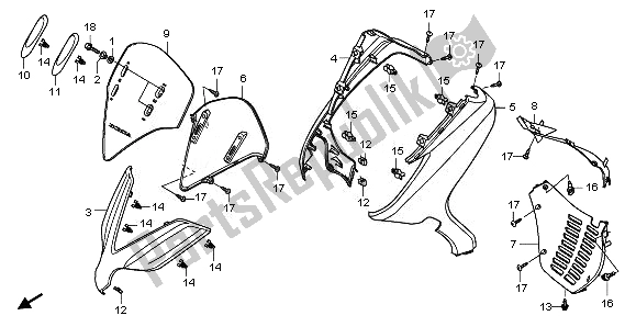 All parts for the Front Cover & Meter Visor of the Honda NSS 250S 2010