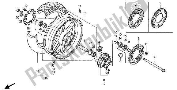 All parts for the Rear Wheel of the Honda CBR 600F 1994