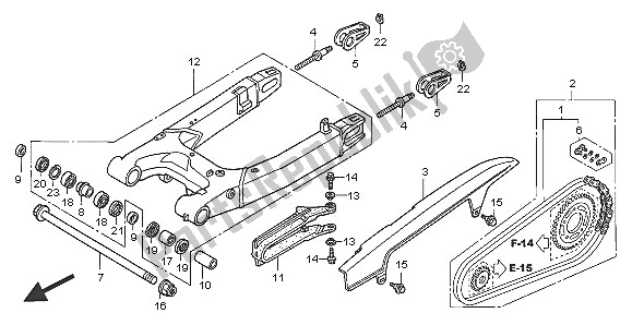 Alle onderdelen voor de Achterbrug van de Honda VTR 1000F 2005