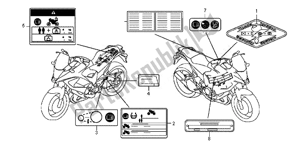 Alle onderdelen voor de Waarschuwingsetiket van de Honda VFR 800X 2011