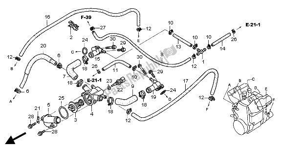 All parts for the Water Pipe of the Honda ST 1300A 2004