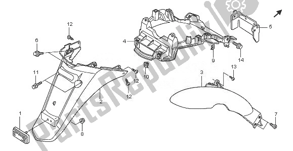 All parts for the Rear Fender of the Honda PES 125 2008