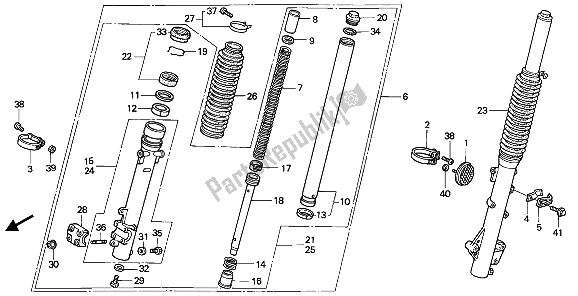 All parts for the Front Fork of the Honda NX 650 1992