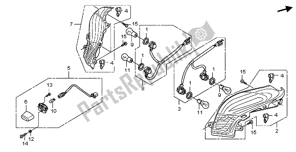 All parts for the Rear Combination Light of the Honda FES 125A 2009