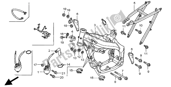 Alle onderdelen voor de Frame Body & Bobine van de Honda CR 125R 2002