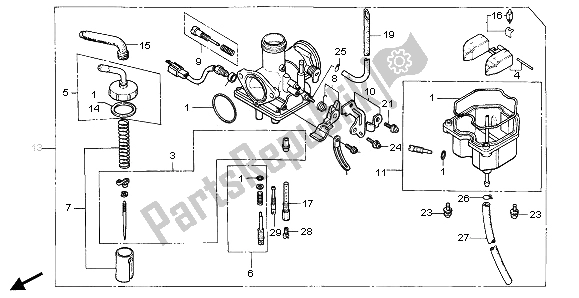All parts for the Carburetor of the Honda CA 125 1995