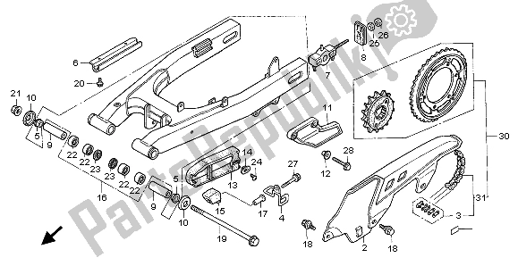 All parts for the Swingarm & Chain Case of the Honda XL 600V Transalp 1999