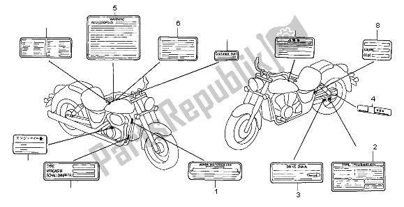 Todas las partes para Etiqueta De Precaución de Honda VT 750C2 1999