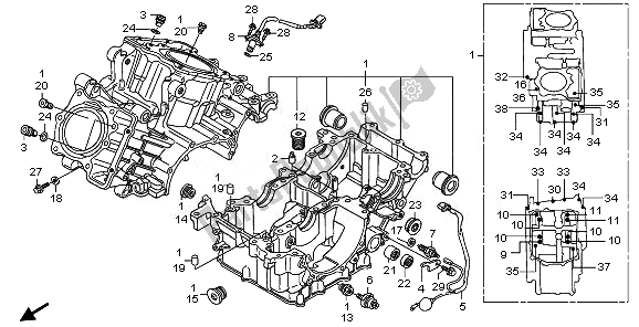 All parts for the Crankcase of the Honda XL 1000 VA 2008