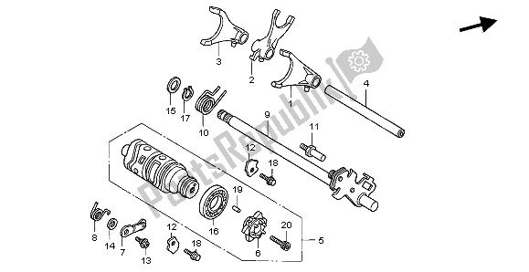 All parts for the Gearshift Drum of the Honda CB 500 1996