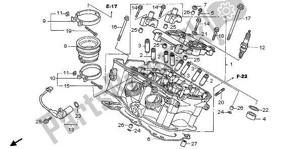 All parts for the Cylinder Head (rear) of the Honda VFR 800 2006