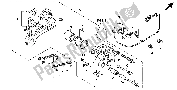 All parts for the Rear Brake Caliper of the Honda CB 600F3A Hornet 2009