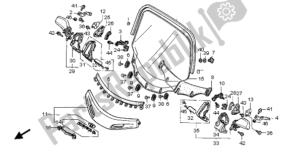 All parts for the Wind Screen of the Honda GL 1500A 1996