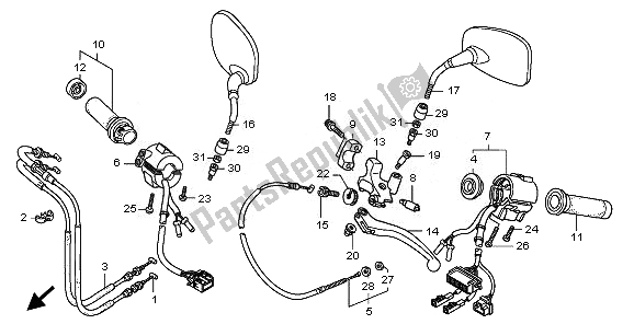 All parts for the Handle Switch & Cable of the Honda VT 1300 CXA 2010