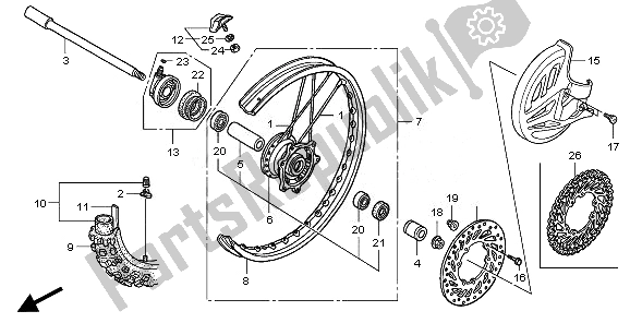 All parts for the Front Wheel of the Honda CRF 450X 2008
