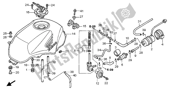 All parts for the Fuel Tank of the Honda NT 650V 2002