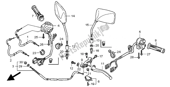 Alle onderdelen voor de Handvat Hendel & Schakelaar & Kabel van de Honda CBF 600 NA 2010