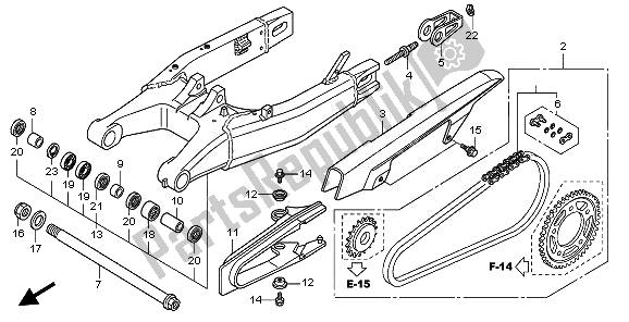 All parts for the Swingarm of the Honda CB 600 FA Hornet 2008