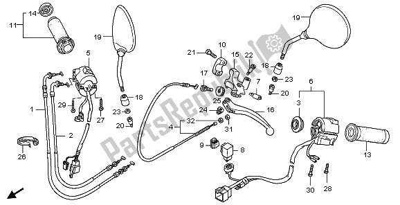 Alle onderdelen voor de Handvat Schakelaar & Kabel van de Honda VT 750 CA 2009