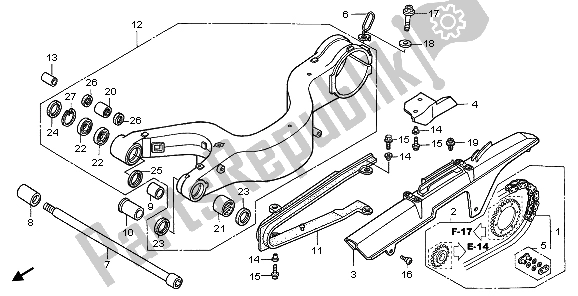 Alle onderdelen voor de Achterbrug van de Honda VFR 800A 2007