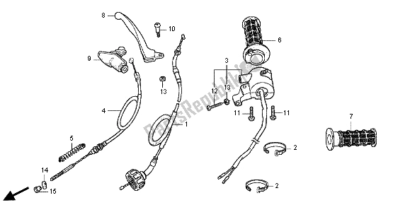 All parts for the Handle Lever & Switch & Cable of the Honda CRF 50F 2012