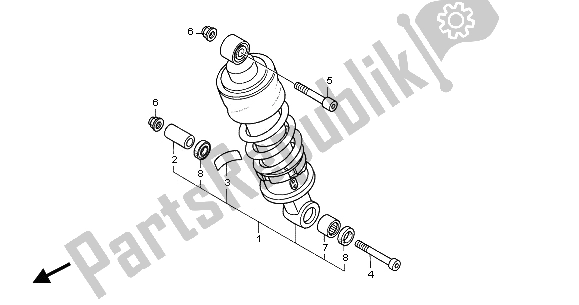 All parts for the Rear Cushion of the Honda CBF 500 2006