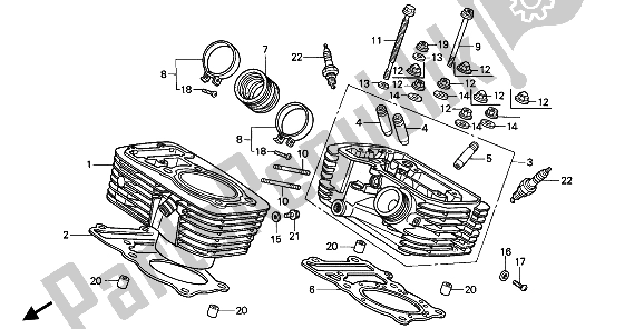 All parts for the Cylinder & Cylinder Head (rear) of the Honda VT 600 CM 1991