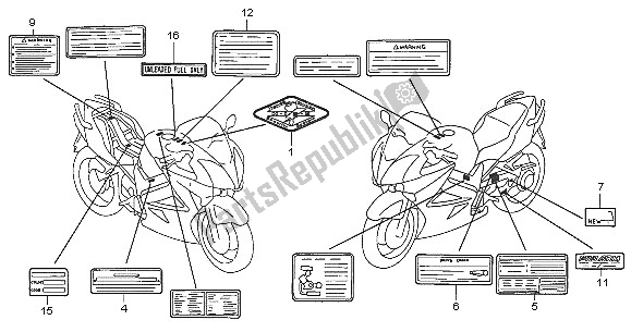 Alle onderdelen voor de Waarschuwingsetiket van de Honda VFR 800A 2005