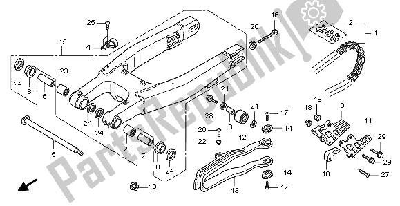 All parts for the Swingarm of the Honda CRF 150 RB LW 2007