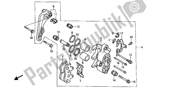 All parts for the Front Brake Caliper of the Honda XL 600 1988