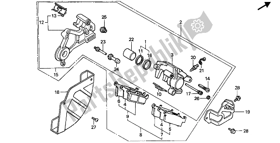 All parts for the Rear Brake Caliper of the Honda CR 500R 1 1990