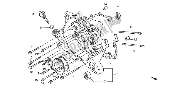 All parts for the Right Crankcase of the Honda SCV 100F 2005
