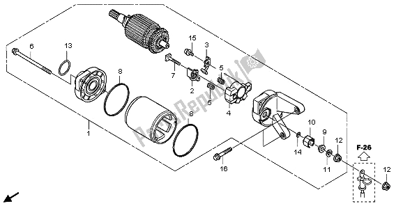 All parts for the Starter Motor of the Honda VTR 250 2009