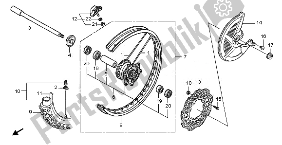 All parts for the Front Wheel of the Honda CRF 250R 2011