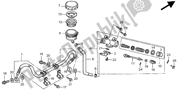 All parts for the Rear Brake Master Cylinder of the Honda CB 750F2 1998