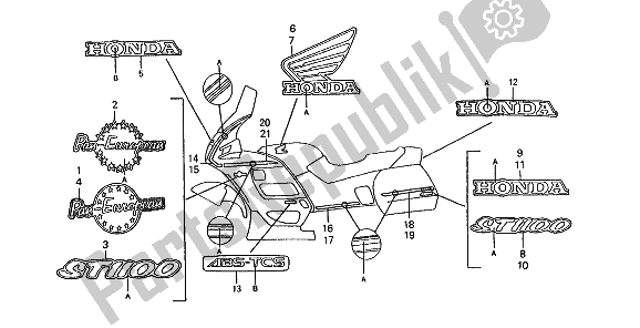 Alle onderdelen voor de Mark van de Honda ST 1100 1993