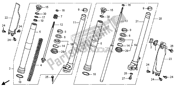 Alle onderdelen voor de Voorvork van de Honda CRF 250M 2015