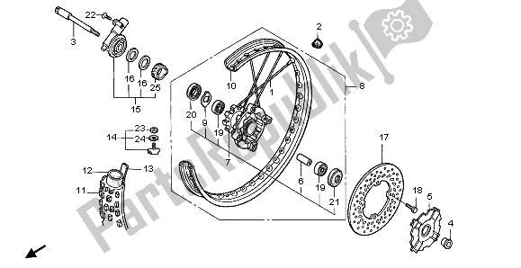 All parts for the Front Wheel of the Honda XR 650R 2006