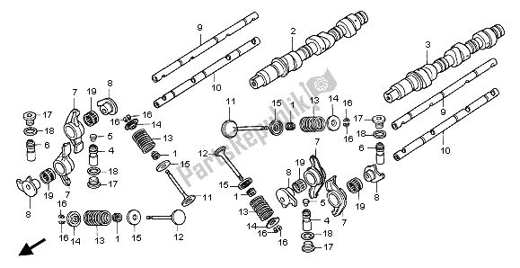Todas as partes de árvore De Cames E Válvula do Honda GL 1500A 1997