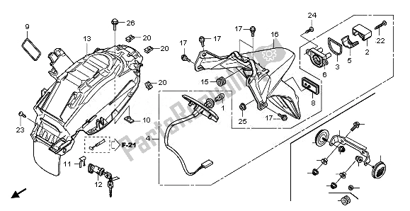 All parts for the Rear Fender of the Honda NSA 700A 2008