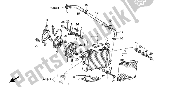 Alle onderdelen voor de Radiator (l) van de Honda VTR 1000 SP 2002