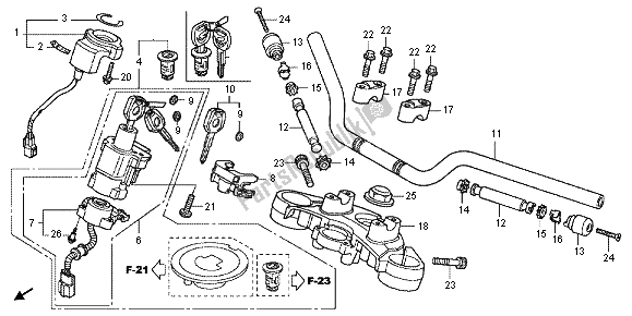 All parts for the Handle Pipe & Top Bridge of the Honda CBF 1000F 2012