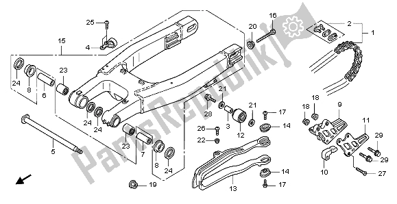 All parts for the Swingarm of the Honda CRF 150 RB LW 2009