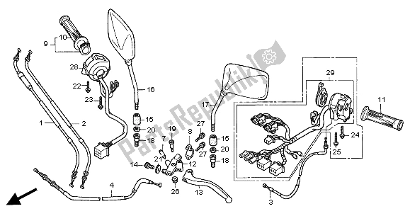 All parts for the Handle Lever & Switch & Cable of the Honda CB 600F Hornet 2005