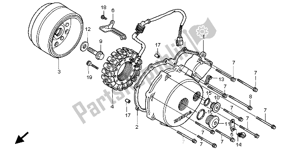 All parts for the Left Crankcase Cover & Generator of the Honda VT 750C 1998