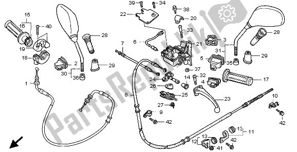 All parts for the Handle Lever & Switch & Cable of the Honda SH 150 2006