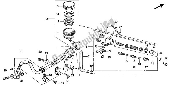 All parts for the Rear Brake Master Cylinder of the Honda CB 750F2 1994