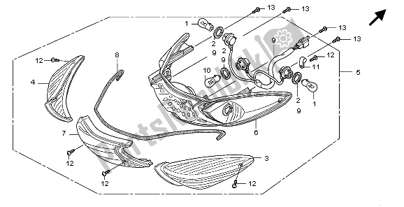 All parts for the Rear Combination Light of the Honda SH 150 2006