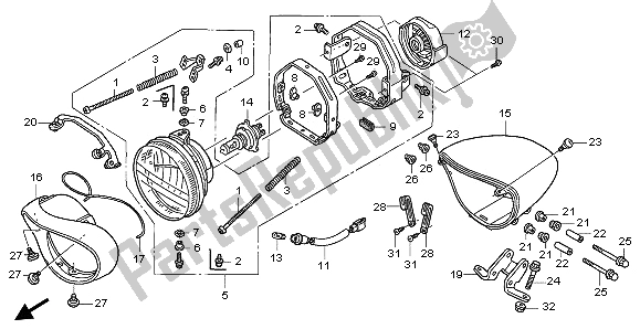 Tutte le parti per il Faro (uk) del Honda VTX 1300S 2003