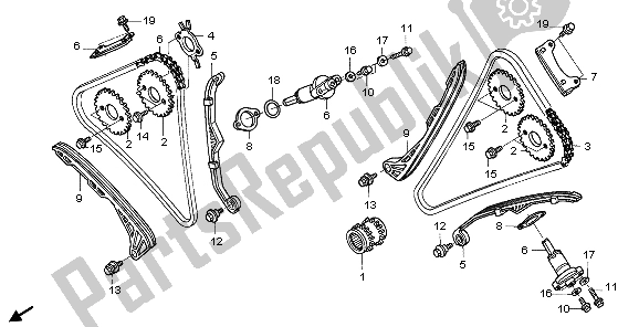 All parts for the Cam Chain & Tensioner of the Honda ST 1300 2007